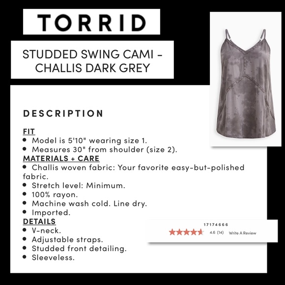 Torrid Studded Swing Cami Challis Dark Grey NWT - Picture 16 of 16